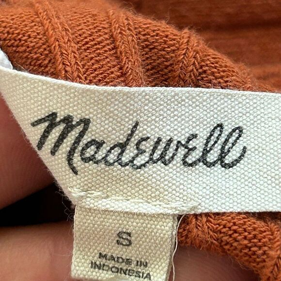 Madewell Ribbed Button-Front Collared Top Rust Orange Size Small - Picture 3 of 4